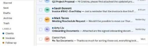 Executive assistance email sample with private details obscured