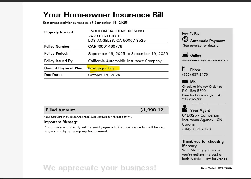 Insurance customer support sample with identifying information blurred